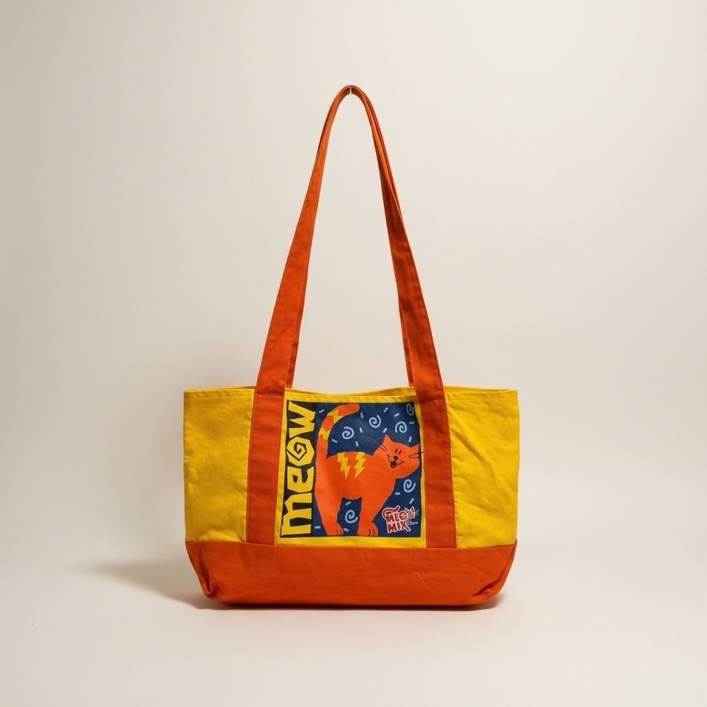Vintage‎ 90s Meow Mix Promotional Canvas Tote Bag Cat Food Advertising 18x12